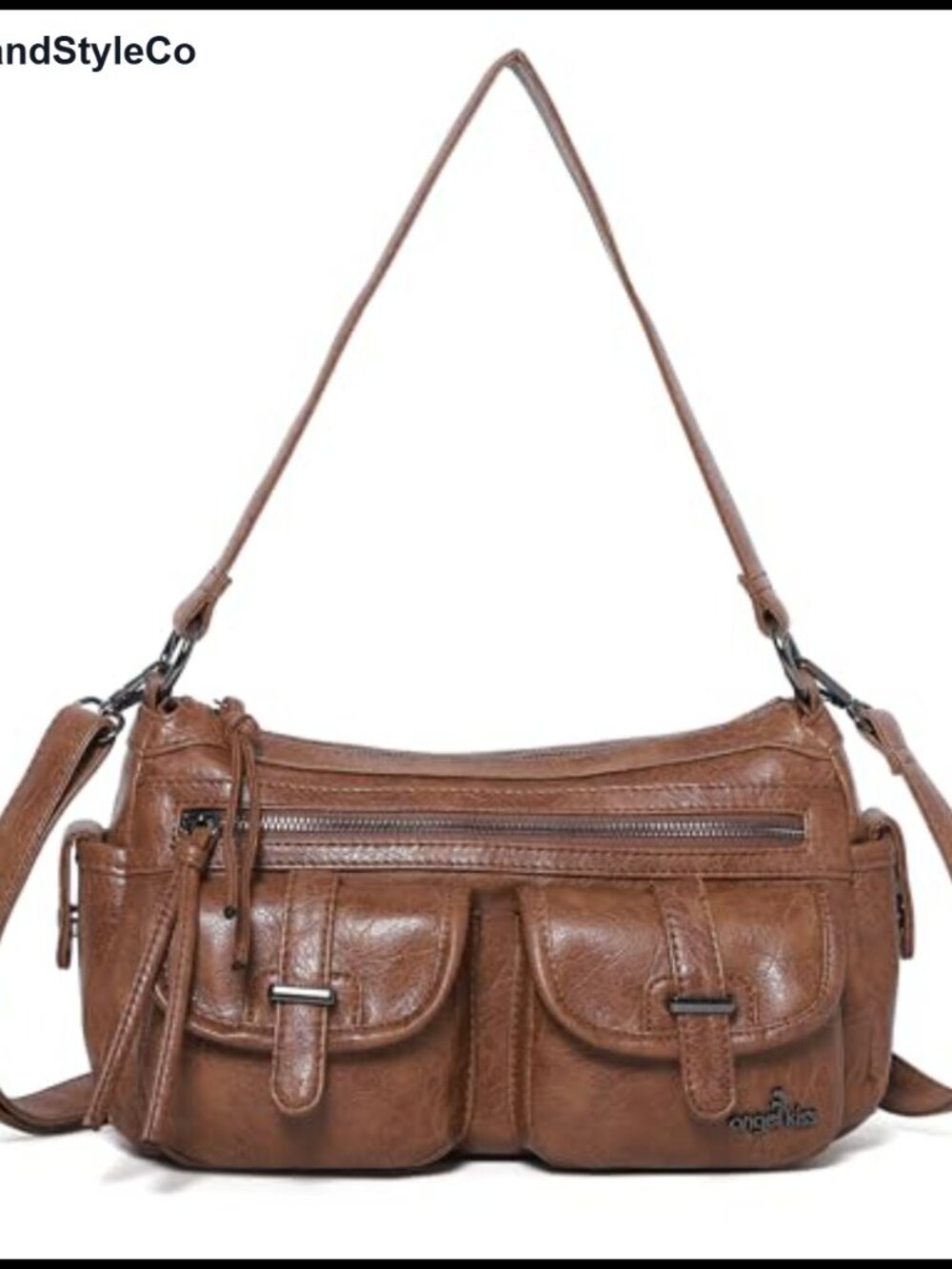 Faux Leather Hobo Bag Crossbody Shoulder Purse Multi Pocket Adjustable Strap